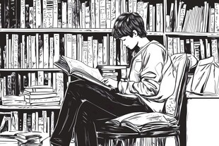 少年于书海专注阅读