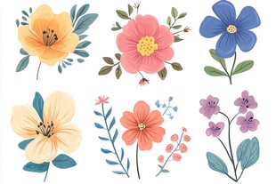 手绘多彩花卉插画元素