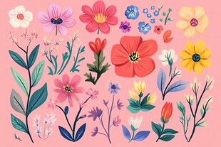 多彩手绘花卉图案集合