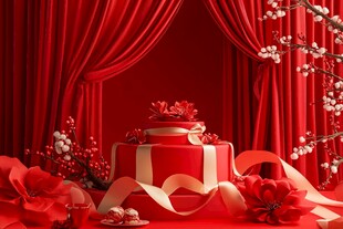 红色浪漫礼盒布景装饰图