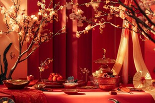 中式新春雅致桌景布置