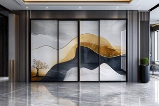 现代风客厅山水艺术屏风