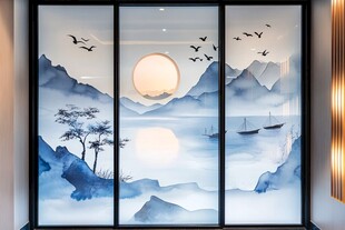 中式山水移门装饰画