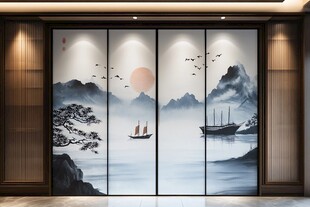 中式山水意境移门装饰画