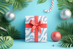 蓝底圣诞风礼物装饰图
