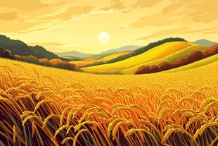 金色麦田映夕阳美景