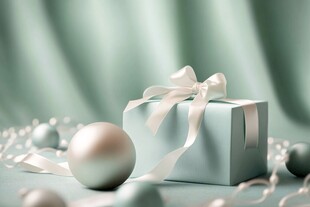 淡绿礼盒与节日装饰球