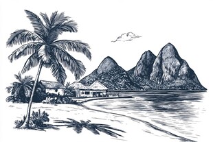 热带海滨风光手绘插画