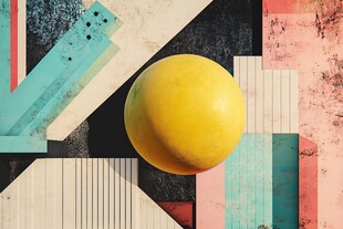 黄色球体悬浮于多彩几何间