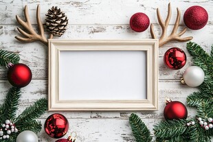 圣诞装饰环绕的空白相框