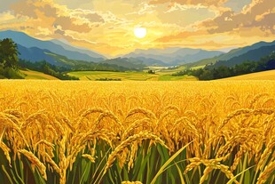 金色麦田的黄昏美景