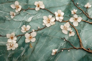 玉色背景上的素雅白花枝
