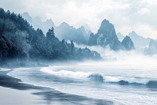 水墨山海间 海浪伴林影