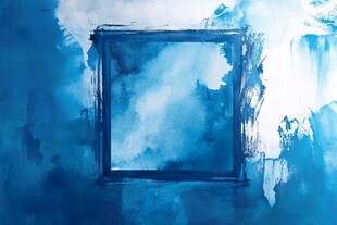 蓝色水墨风方形框抽象画