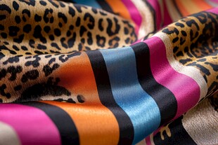 多彩豹纹条纹丝绸面料