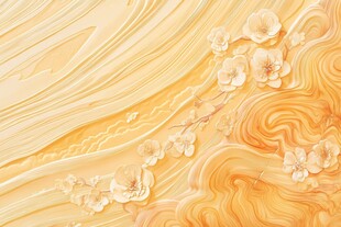 金黄流纹间的素雅花朵