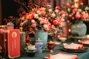 中式雅致桌花与传统摆件