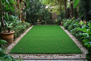 庭院中的翠绿人造草坪