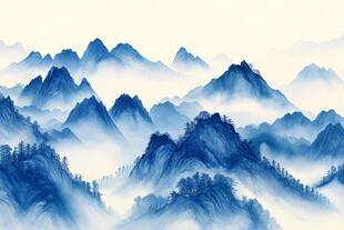水墨群山 云雾缭绕之景