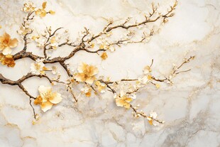 金色花枝大理石背景图