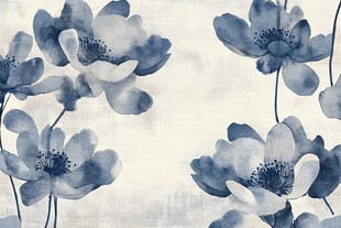 蓝调水墨风花卉图案背景