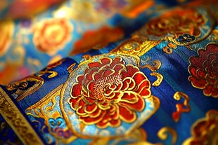 华丽传统刺绣织物特写