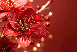 红色繁花喜庆装饰摆件