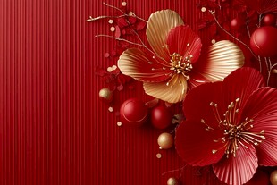 红金花卉装饰背景图