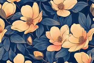 蓝底绽放的柔美黄色花卉