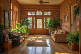 复古红砖客厅绿植环绕