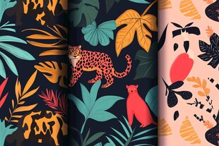 热带动物植物图案集合
