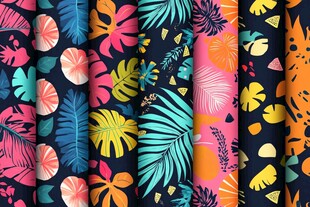 热带植物风多彩布料图案