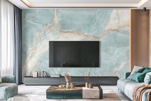 清新大理石风客厅电视背景墙