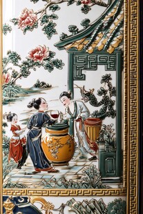 古典人物彩绘瓷板画图景