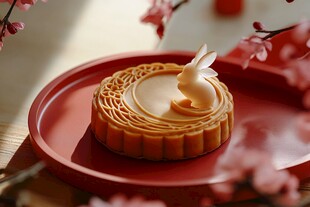 玉兔伴月中秋月饼美韵