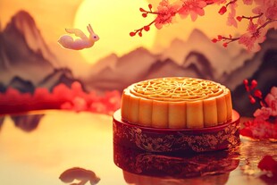 中秋月夜下的月饼与玉兔