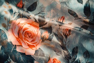 橘色玫瑰印花织物纹理