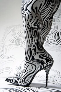 黑白漩涡花纹高跟鞋艺术