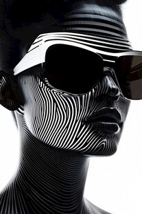 黑白条纹时尚女性头像