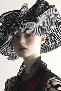 独特黑白艺术风夸张帽饰