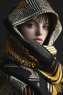 时尚连帽围巾下的冷艳面容