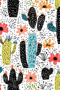手绘仙人掌花卉图案背景