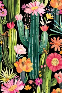多彩仙人掌花卉图案