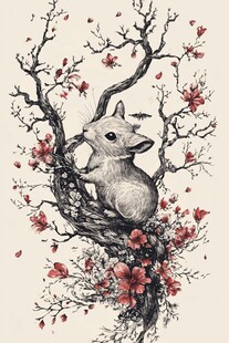 枝头萌鼠赏繁花