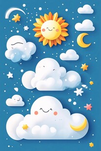 可爱云朵日月星空插画