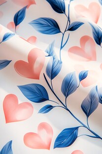 心形蓝叶印花布料