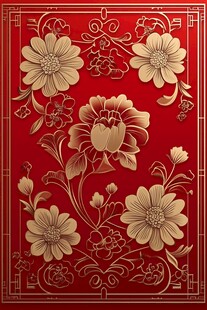 中式红底金花传统装饰图