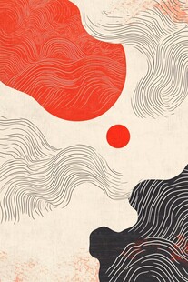 抽象海浪红日艺术插画