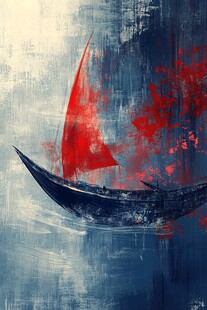 孤舟红帆 抽象艺术画作
