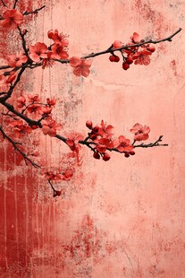 红桃枝头绽 背景复古风